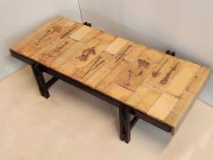 Roger Capron Large Coffee Table with Garrigue Tiles on Wood Frame by Roger Capron 1970s - 3178742