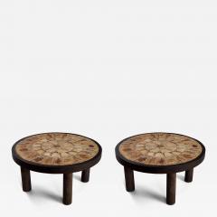 Roger Capron PAIR of Vintage tables by Roger Capron Garrigue Tiles with Leaves Signed - 3177689