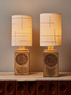 Roger Capron Pair of Roger Capron Ceramic Table Lamp with Dedar Fabric Lampshades - 2921506