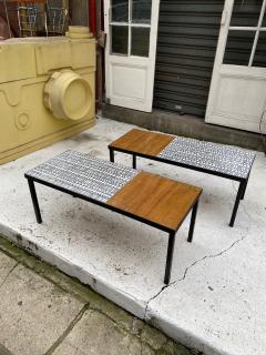 Roger Capron Pair of ceramic and wood coffee tables Vallauris France - 2486510