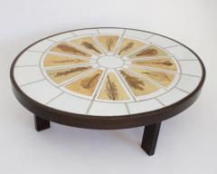 Roger Capron ROGER CAPRON FRENCH CERAMIC COFFEE TABLE WITH LEAF DECORATIONS - 3079960