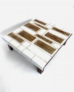 Roger Capron Roger Capron Coffee Table Square White Tiles with Tiles Herbier Wood Base - 4636017