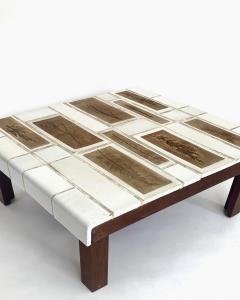 Roger Capron Roger Capron Coffee Table Square White Tiles with Tiles Herbier Wood Base - 4636019