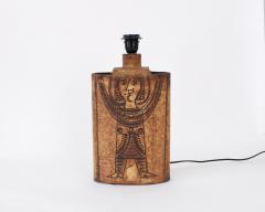Roger Capron Roger Capron French Ceramic Table Lamp Ochre Incised Figure Decoration Vallauris - 2415579