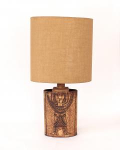 Roger Capron Roger Capron French Ceramic Table Lamp Ochre Incised Figure Decoration Vallauris - 2415582