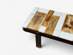 Roger Capron Roger Capron Low Coffee Table Tile Stained Wood France 1970s - 4585211