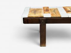 Roger Capron Roger Capron Low Coffee Table Tile Stained Wood France 1970s - 4585212