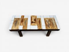 Roger Capron Roger Capron Low Coffee Table Tile Stained Wood France 1970s - 4585214