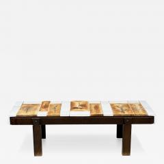 Roger Capron Roger Capron Low Coffee Table Tile Stained Wood France 1970s - 4585257