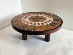 Roger Capron Round Ceramic end Table from the Herbiers Series on Wood Legs by Roger Capron - 3178731
