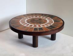 Roger Capron Round Ceramic end Table from the Herbiers Series on Wood Legs by Roger Capron - 3178734