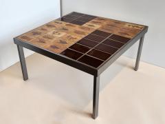 Roger Capron Square End Table Garrigue Brown Ceramic Tiles Dovetail Metal Frame Capron - 3184104