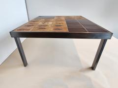 Roger Capron Square End Table Garrigue Brown Ceramic Tiles Dovetail Metal Frame Capron - 3184108