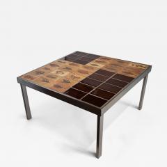 Roger Capron Square End Table Garrigue Brown Ceramic Tiles Dovetail Metal Frame Capron - 3188992