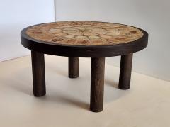 Roger Capron Vintage Round Side Table with Garrigue Tiles on Wood Frame by Roger Capron - 3178718