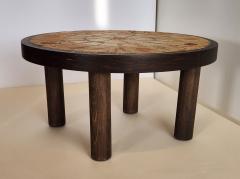 Roger Capron Vintage Round Side Table with Garrigue Tiles on Wood Frame by Roger Capron - 3178722