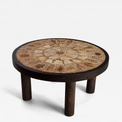 Roger Capron Vintage Round Side Table with Garrigue Tiles on Wood Frame by Roger Capron - 3179703