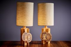 Roger Capron signed Roger Capron Jean Derval Pair of Iconic Ceramic table lamps 1970s - 3585716