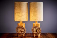 Roger Capron signed Roger Capron Jean Derval Pair of Iconic Ceramic table lamps 1970s - 3585717