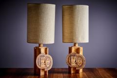Roger Capron signed Roger Capron Jean Derval Pair of Iconic Ceramic table lamps 1970s - 3585718