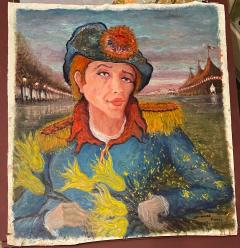 Roger Etienne MC Roger Etienne French Expressionist Oil Painting Man in a Flower Hat - 2562868