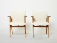 Roger Landault Roger Landault French oak compass armchairs wool boucl 1950s - 2674414