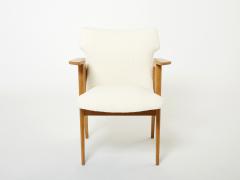 Roger Landault Roger Landault French oak compass armchairs wool boucl 1950s - 2674415