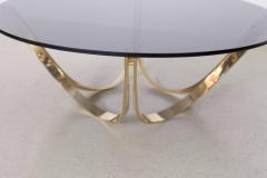 Roger Sprunger Brass and Smoked Glass Coffee Table by TriMark circa 1971 - 538830