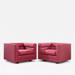 Roger Sprunger Roger Sprunger for Dunbar Mid Century Channel Cube Lounge Chairs Pair - 4383592