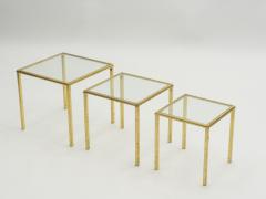 Roger Thibier Mid century Roger Thibier gilt wrought iron gold leaf nesting tables 1960s - 1025540