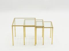 Roger Thibier Mid century Roger Thibier gilt wrought iron gold leaf nesting tables 1960s - 1025541
