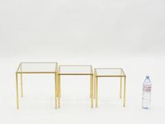 Roger Thibier Mid century Roger Thibier gilt wrought iron gold leaf nesting tables 1960s - 1025561