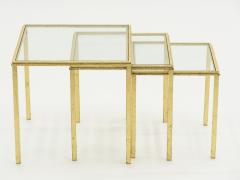 Roger Thibier Mid century Roger Thibier gilt wrought iron gold leaf nesting tables 1960s - 1025564