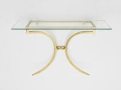 Roger Thibier Rare Roger Thibier gilt wrought iron gold leaf console table with mirror 1960s - 1054884