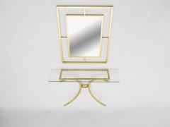 Roger Thibier Rare Roger Thibier gilt wrought iron gold leaf console table with mirror 1960s - 1054886