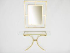 Roger Thibier Rare Roger Thibier gilt wrought iron gold leaf console table with mirror 1960s - 1054887