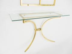 Roger Thibier Rare Roger Thibier gilt wrought iron gold leaf console table with mirror 1960s - 1054890