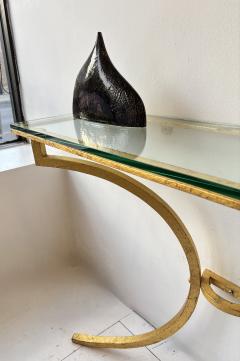 Roger Thibier Roger Thibier French Gilded Iron Console with Glass Top c1960 1970 - 4387373