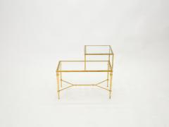 Roger Thibier Roger Thibier gilt wrought iron glass two tier end table 1960s - 1851721