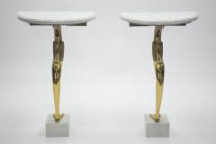 Roger Thibier Unique Mid century Roger Thibier Pair of brass marble console tables 1970s - 995914