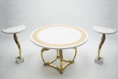 Roger Thibier Unique Mid century Roger Thibier Pair of brass marble console tables 1970s - 995917