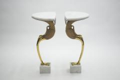 Roger Thibier Unique Mid century Roger Thibier Pair of brass marble console tables 1970s - 995921