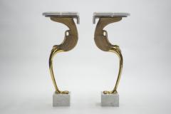 Roger Thibier Unique Mid century Roger Thibier Pair of brass marble console tables 1970s - 995922