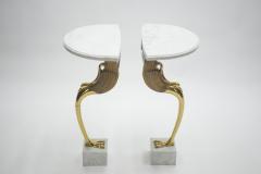 Roger Thibier Unique Mid century Roger Thibier Pair of brass marble console tables 1970s - 995923