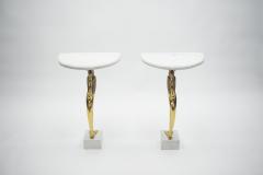 Roger Thibier Unique Mid century Roger Thibier Pair of brass marble console tables 1970s - 995924