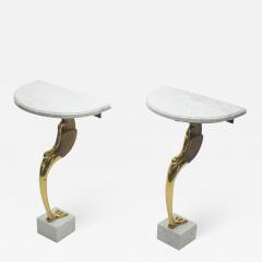 Roger Thibier Unique Mid century Roger Thibier Pair of brass marble console tables 1970s - 998486