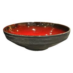 Rogier Vandeweghe Rogier Vandweghe Large Ceramic Bowl with Red and Black Glazes 1960s signed  - 1064421