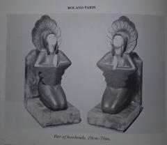 Roland Paris Roland Paris Bronze Ivoroid Praying Bookends Art Deco Iron Marble - 1342824