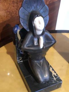 Roland Paris Roland Paris Bronze Ivoroid Praying Bookends Art Deco Iron Marble - 1342826