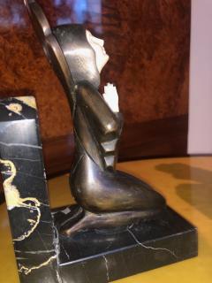 Roland Paris Roland Paris Bronze Ivoroid Praying Bookends Art Deco Iron Marble - 1342828